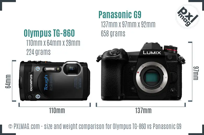 Olympus TG-860 vs Panasonic G9 size comparison