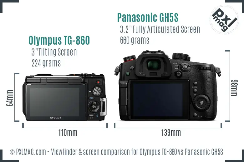 Olympus TG-860 vs Panasonic GH5S Screen and Viewfinder comparison