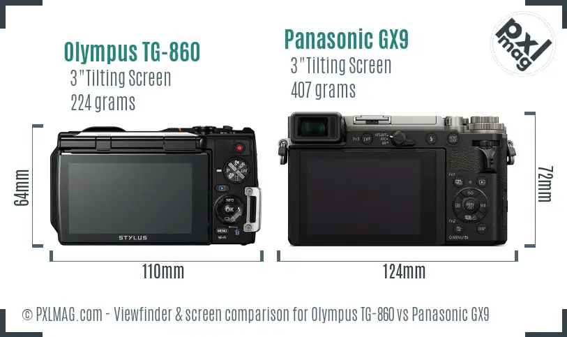Olympus TG-860 vs Panasonic GX9 Screen and Viewfinder comparison