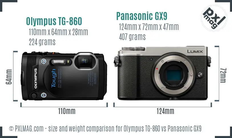 Olympus TG-860 vs Panasonic GX9 size comparison