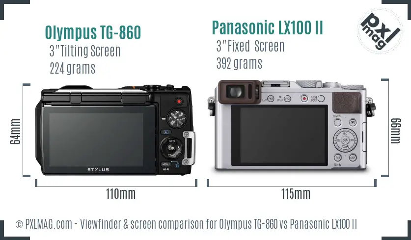 Olympus TG-860 vs Panasonic LX100 II Screen and Viewfinder comparison