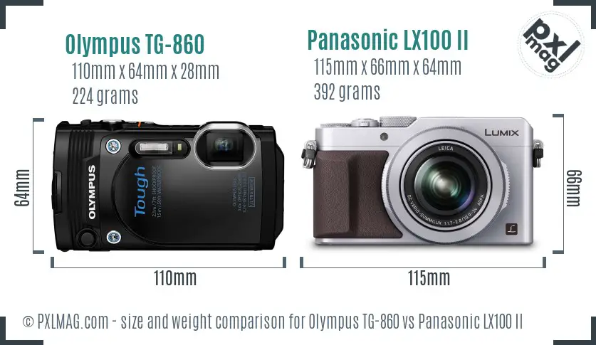 Olympus TG-860 vs Panasonic LX100 II size comparison