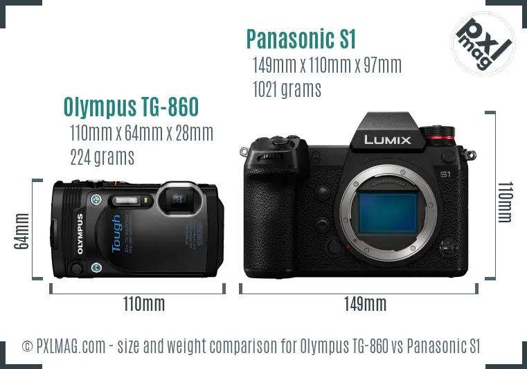 Olympus TG-860 vs Panasonic S1 size comparison