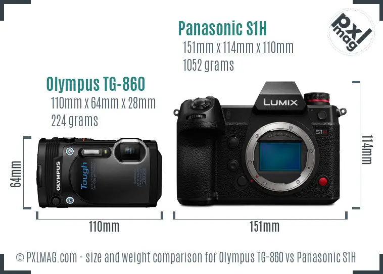 Olympus TG-860 vs Panasonic S1H size comparison