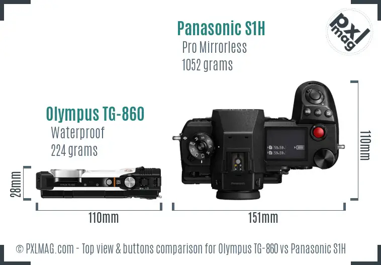 Olympus TG-860 vs Panasonic S1H top view buttons comparison