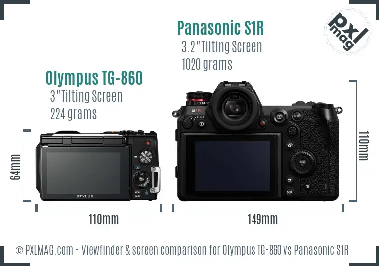 Olympus TG-860 vs Panasonic S1R Screen and Viewfinder comparison