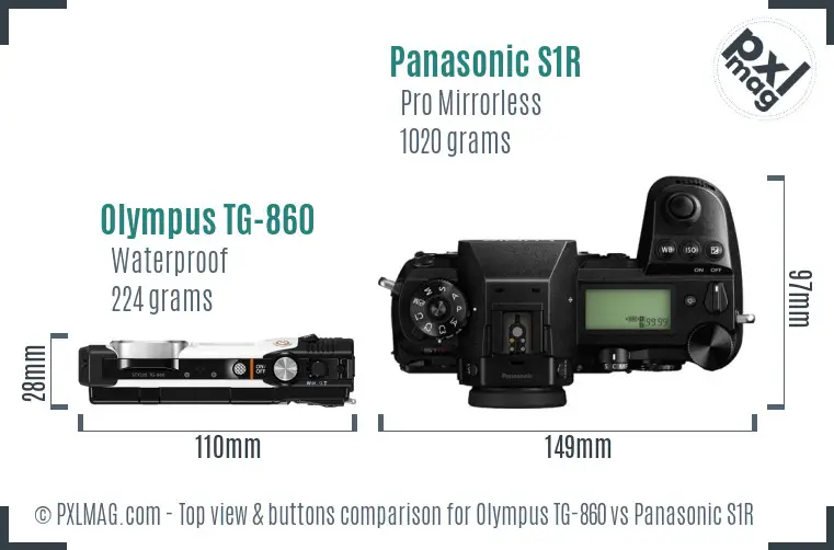 Olympus TG-860 vs Panasonic S1R top view buttons comparison
