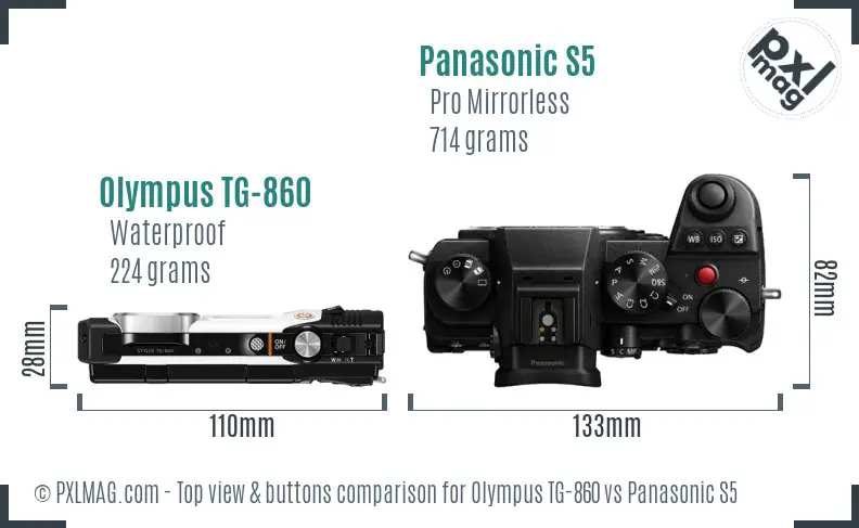 Olympus TG-860 vs Panasonic S5 top view buttons comparison