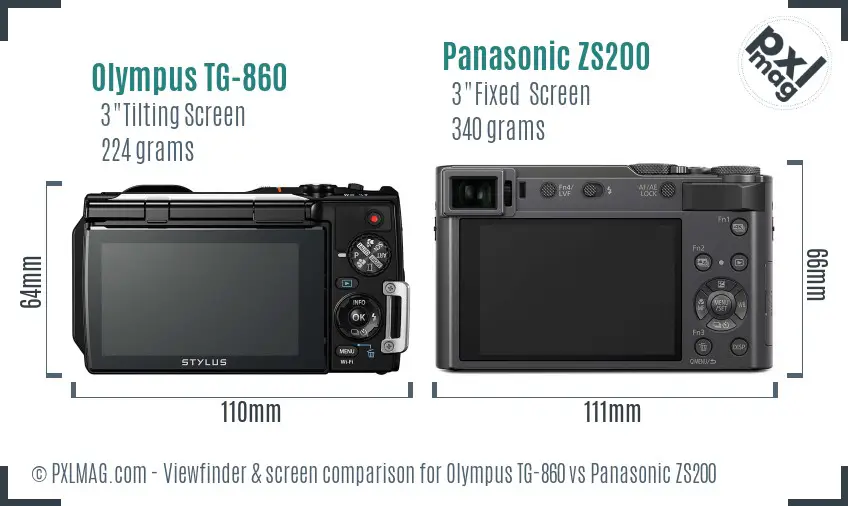 Olympus TG-860 vs Panasonic ZS200 Screen and Viewfinder comparison