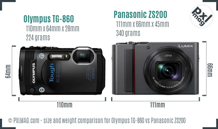 Olympus TG-860 vs Panasonic ZS200 size comparison