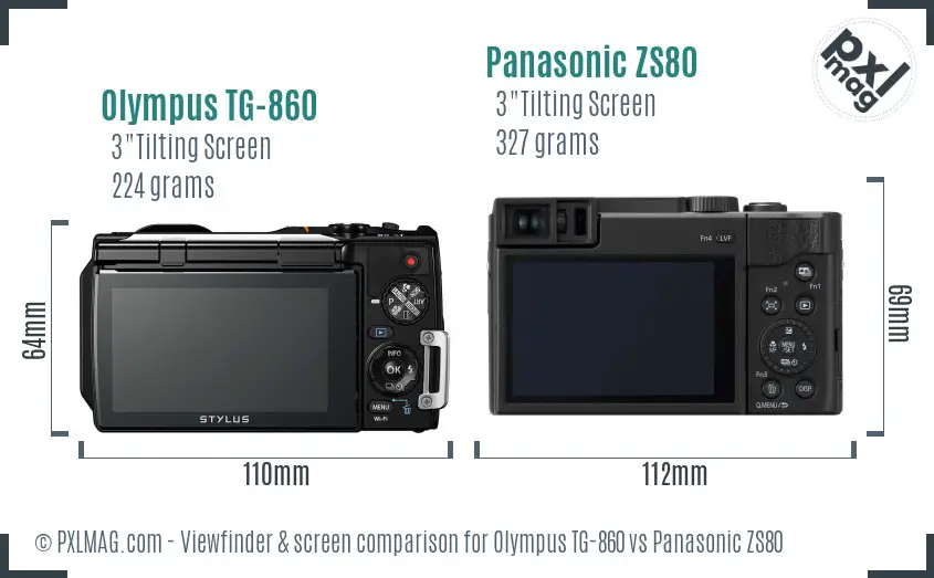 Olympus TG-860 vs Panasonic ZS80 Screen and Viewfinder comparison