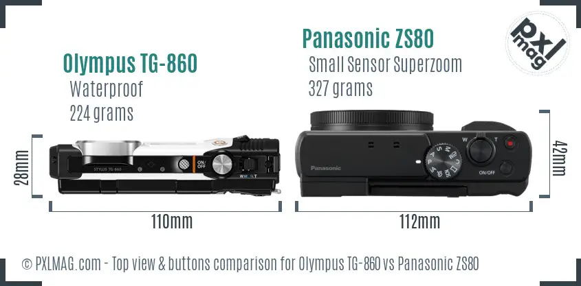 Olympus TG-860 vs Panasonic ZS80 top view buttons comparison