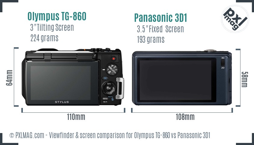 Olympus TG-860 vs Panasonic 3D1 Screen and Viewfinder comparison