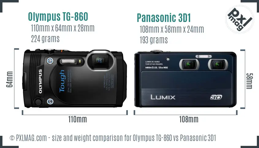 Olympus TG-860 vs Panasonic 3D1 size comparison