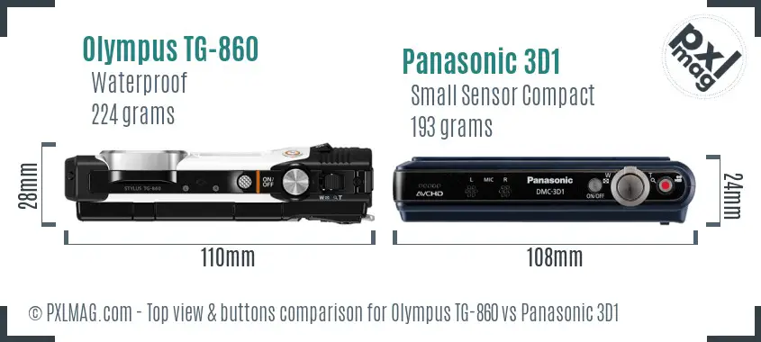 Olympus TG-860 vs Panasonic 3D1 top view buttons comparison