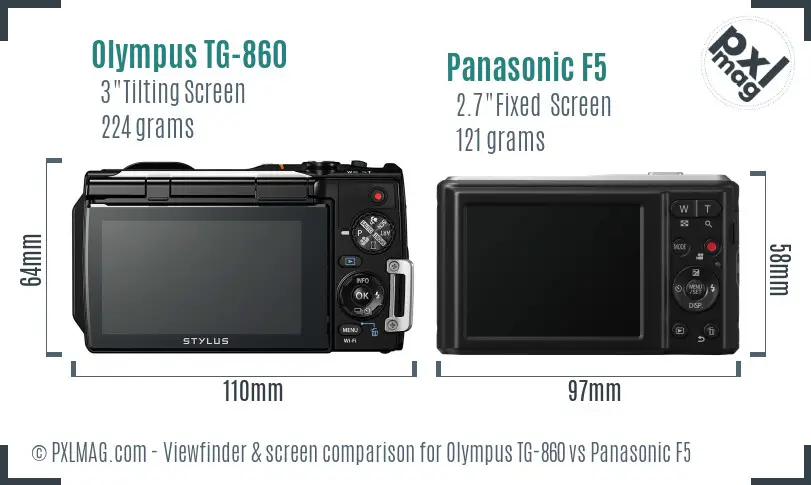 Olympus TG-860 vs Panasonic F5 Screen and Viewfinder comparison