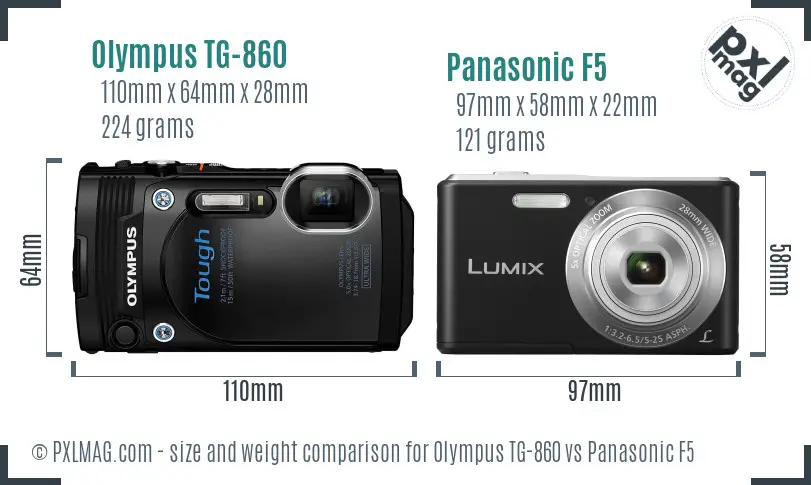 Olympus TG-860 vs Panasonic F5 size comparison