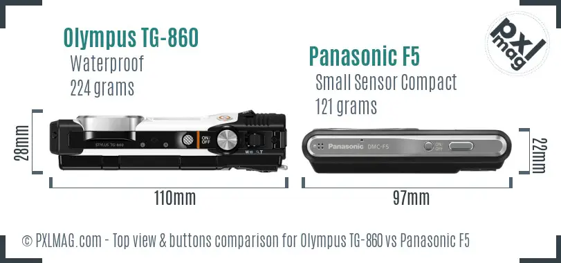 Olympus TG-860 vs Panasonic F5 top view buttons comparison