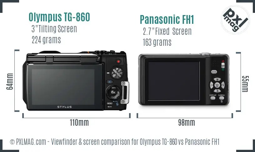 Olympus TG-860 vs Panasonic FH1 Screen and Viewfinder comparison