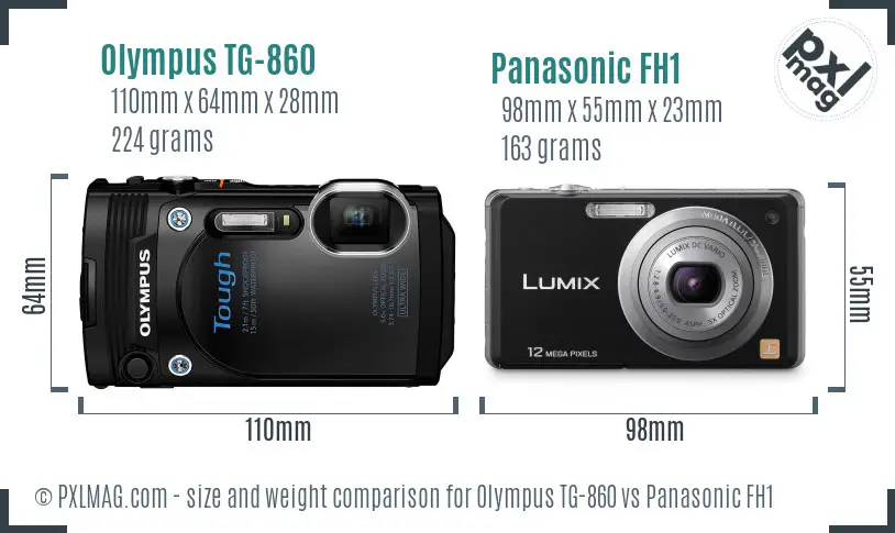 Olympus TG-860 vs Panasonic FH1 size comparison