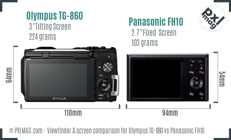 Olympus TG-860 vs Panasonic FH10 Screen and Viewfinder comparison
