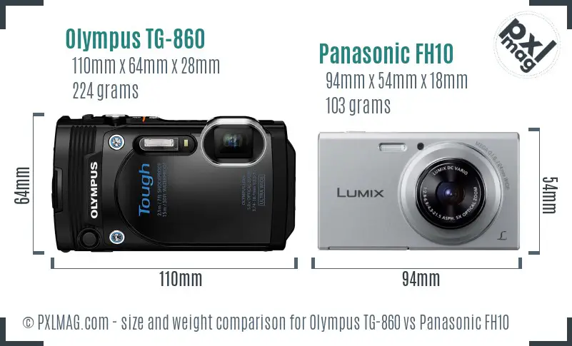 Olympus TG-860 vs Panasonic FH10 size comparison