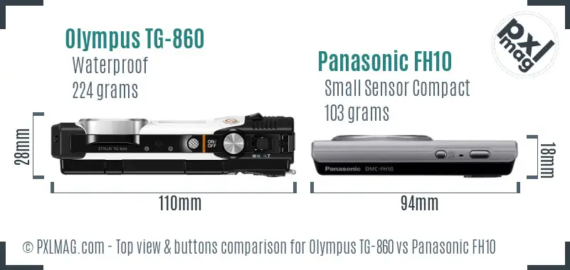 Olympus TG-860 vs Panasonic FH10 top view buttons comparison
