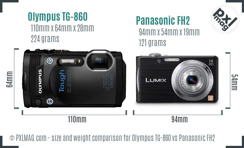 Olympus TG-860 vs Panasonic FH2 size comparison