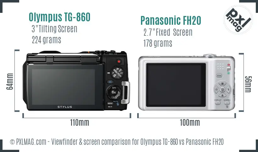 Olympus TG-860 vs Panasonic FH20 Screen and Viewfinder comparison