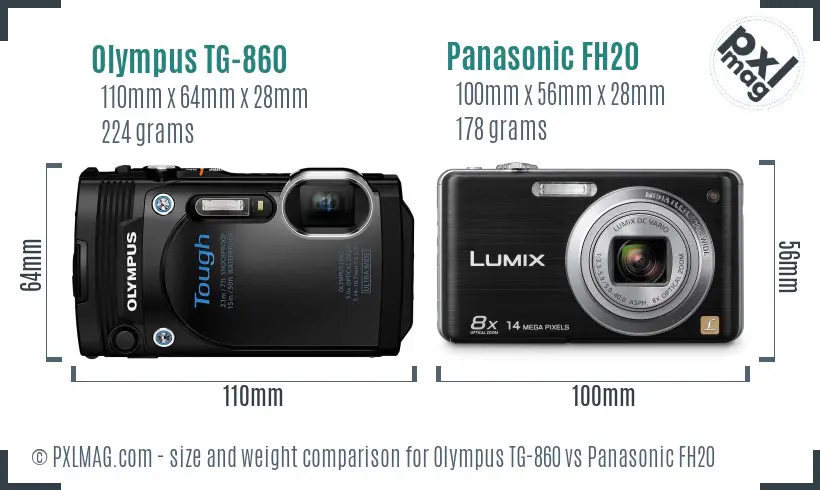 Olympus TG-860 vs Panasonic FH20 size comparison