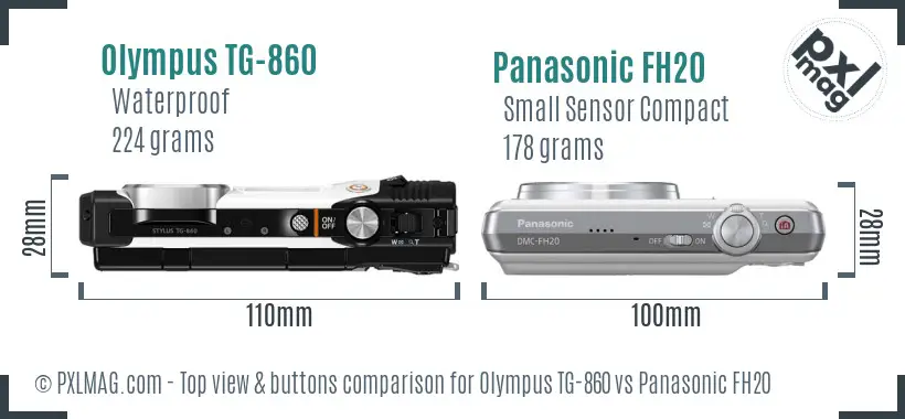 Olympus TG-860 vs Panasonic FH20 top view buttons comparison