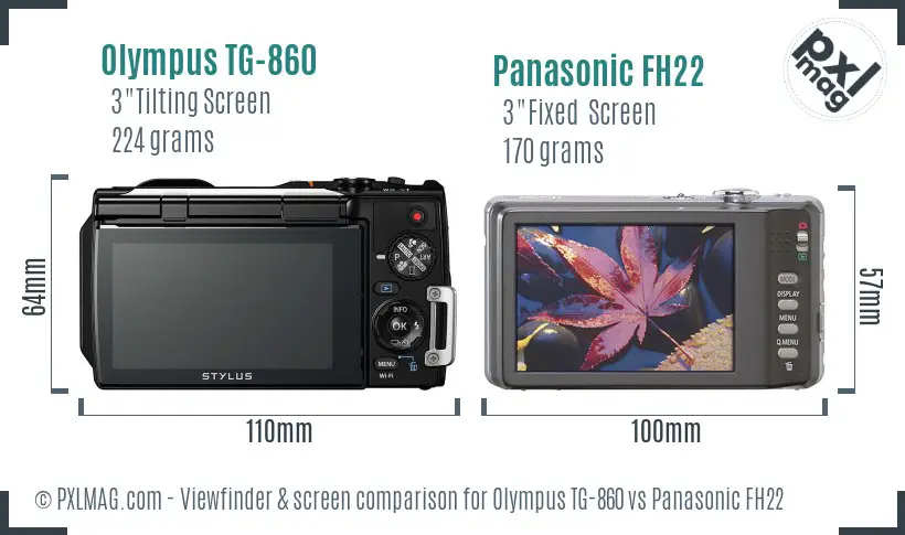 Olympus TG-860 vs Panasonic FH22 Screen and Viewfinder comparison