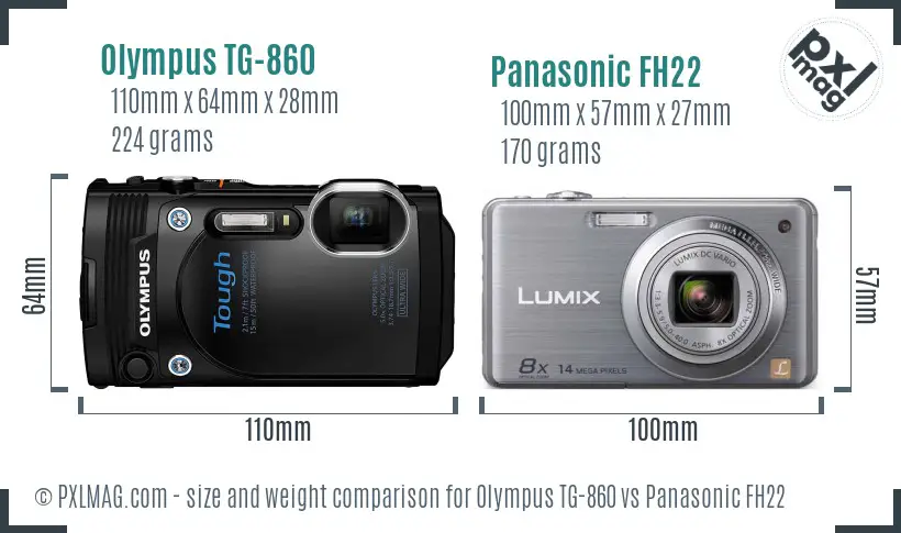 Olympus TG-860 vs Panasonic FH22 size comparison