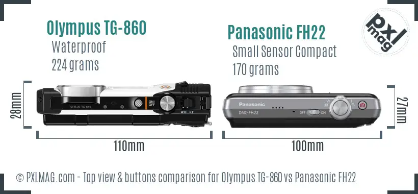 Olympus TG-860 vs Panasonic FH22 top view buttons comparison