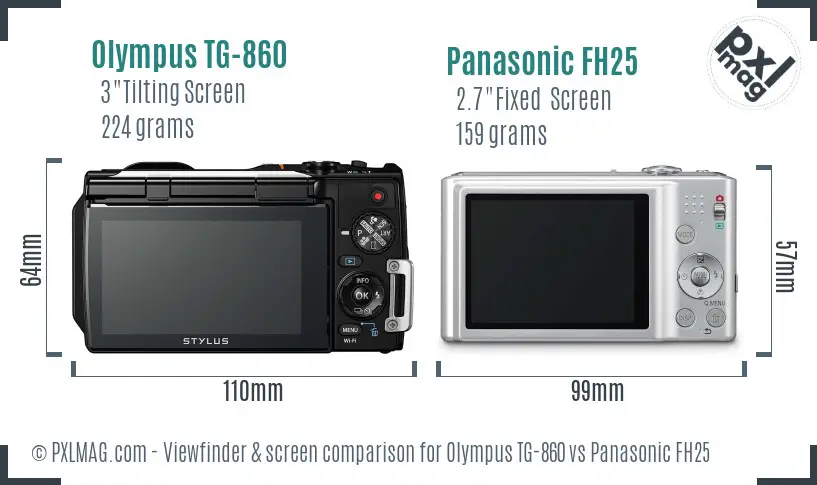 Olympus TG-860 vs Panasonic FH25 Screen and Viewfinder comparison