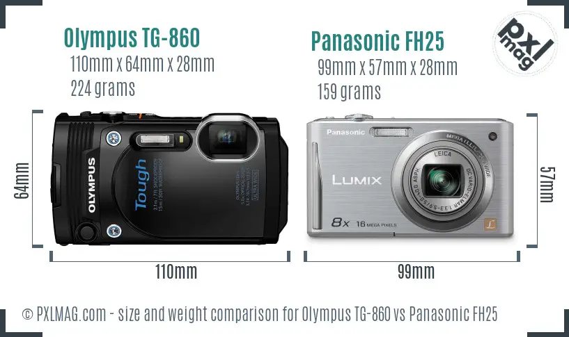 Olympus TG-860 vs Panasonic FH25 size comparison