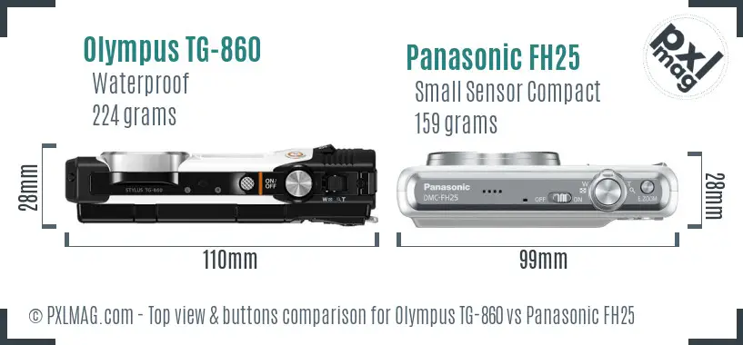Olympus TG-860 vs Panasonic FH25 top view buttons comparison