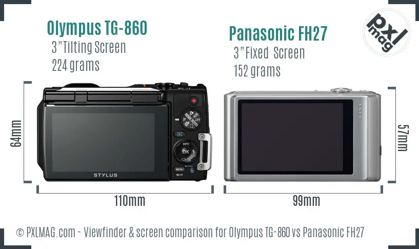 Olympus TG-860 vs Panasonic FH27 Screen and Viewfinder comparison