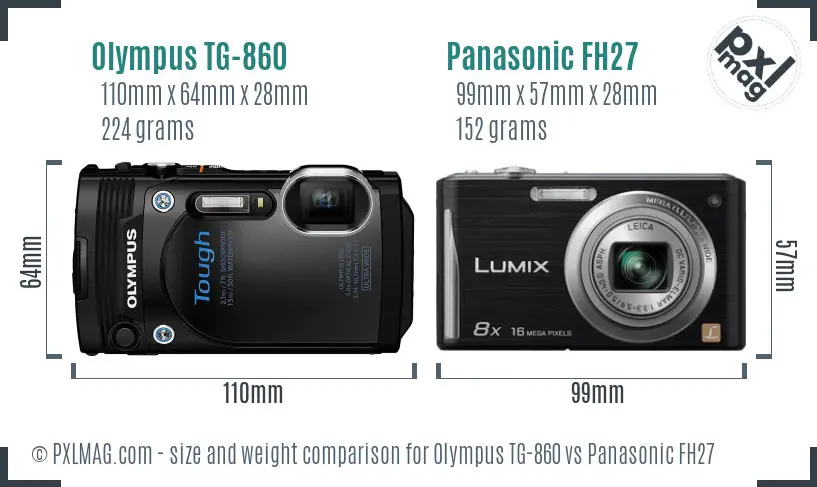 Olympus TG-860 vs Panasonic FH27 size comparison