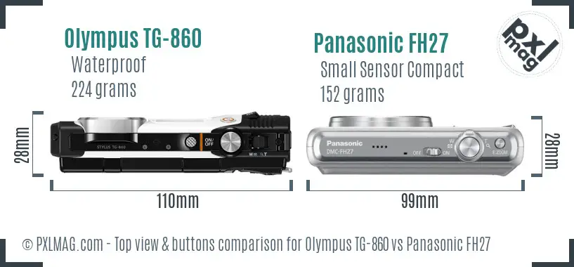 Olympus TG-860 vs Panasonic FH27 top view buttons comparison