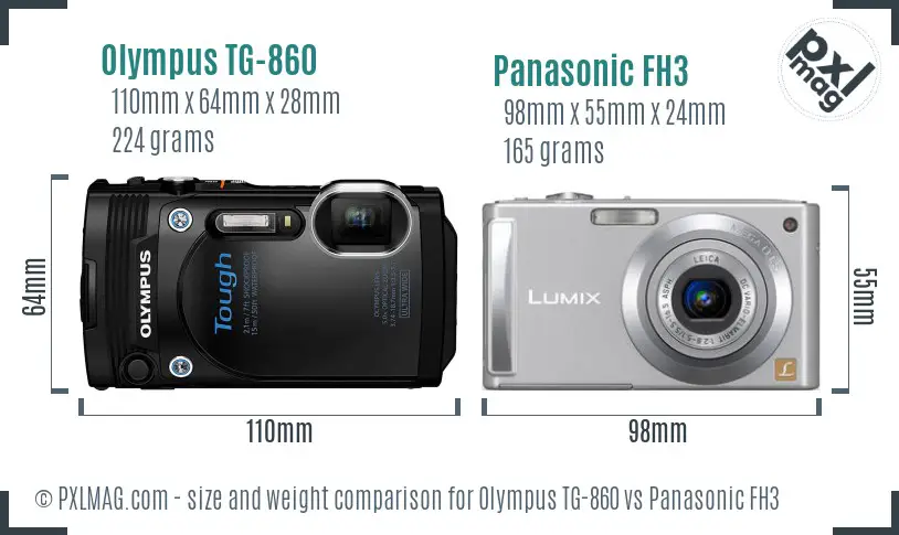 Olympus TG-860 vs Panasonic FH3 size comparison