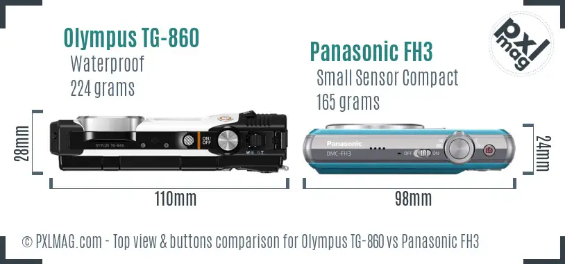 Olympus TG-860 vs Panasonic FH3 top view buttons comparison