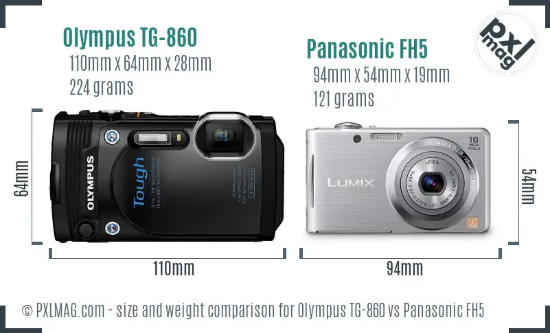 Olympus TG-860 vs Panasonic FH5 size comparison