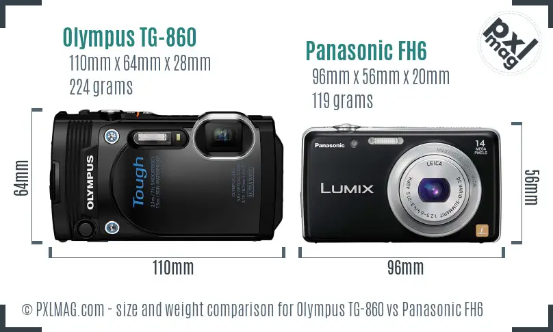 Olympus TG-860 vs Panasonic FH6 size comparison
