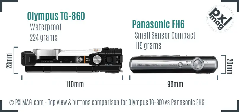 Olympus TG-860 vs Panasonic FH6 top view buttons comparison