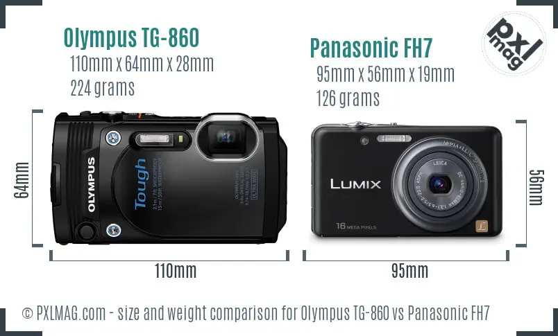 Olympus TG-860 vs Panasonic FH7 size comparison
