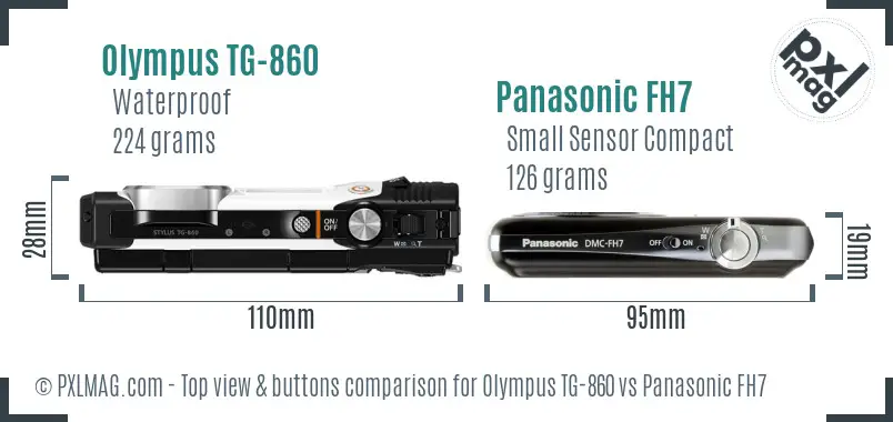 Olympus TG-860 vs Panasonic FH7 top view buttons comparison