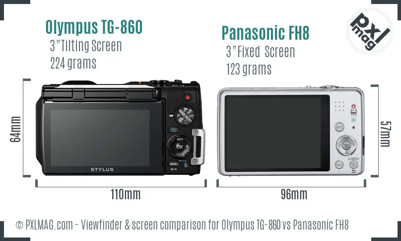 Olympus TG-860 vs Panasonic FH8 Screen and Viewfinder comparison