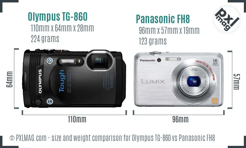 Olympus TG-860 vs Panasonic FH8 size comparison