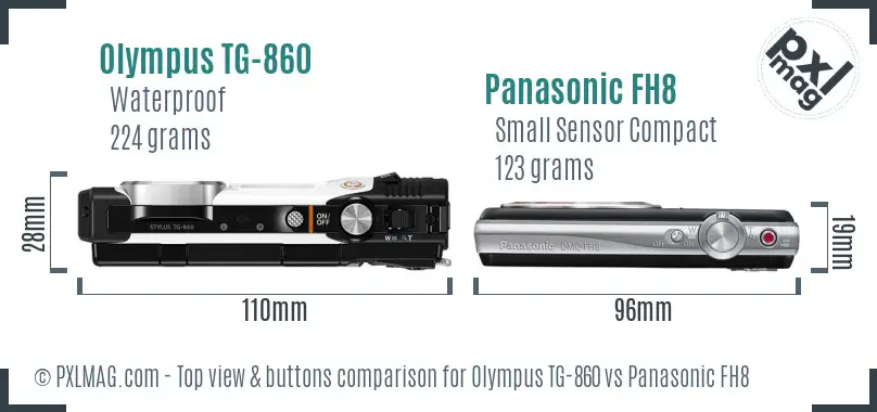 Olympus TG-860 vs Panasonic FH8 top view buttons comparison